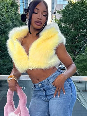 Cropped Hooded Zip Front Plush Vest