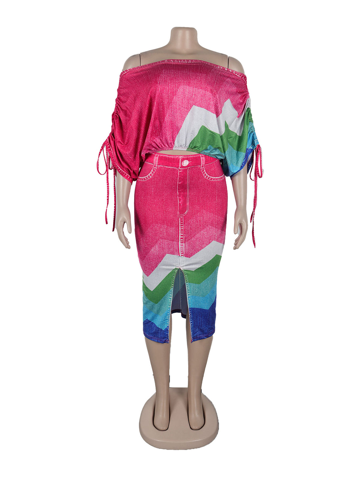 Casual Print Off Shoulder Top And Slit Skirt Sets