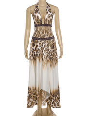 Sexy Halterneck Print Bodycon Maxi Dress