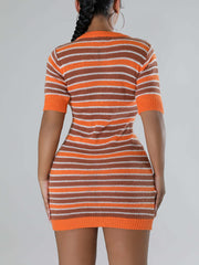 Stripe Knit Slim Package Hip Dress