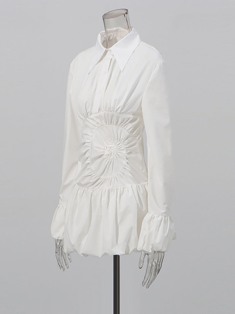Fashion Folded Collar Ruched Bubble Mini Dress