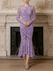 Elegant Chic Embroidery Floral Ruched Maxi Dress