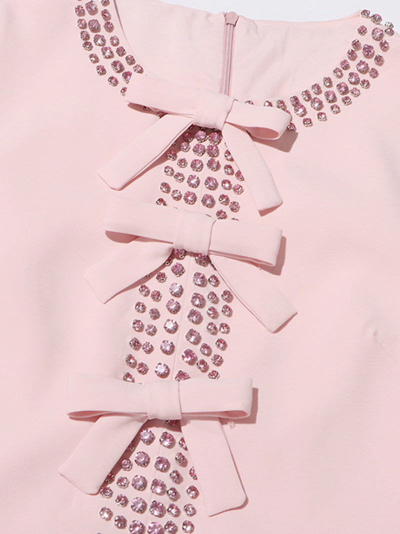 Elegant Crystal Embellished Bow Midi Dress