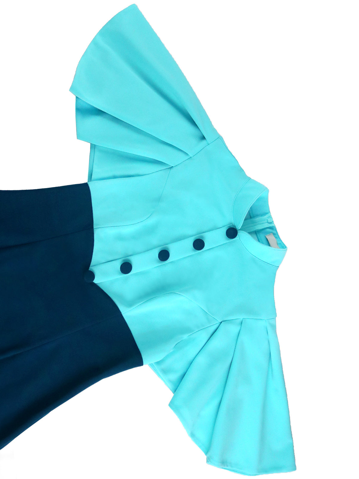Color Block Patchwork Ruffles Sleeve Bodycon Midi Dress