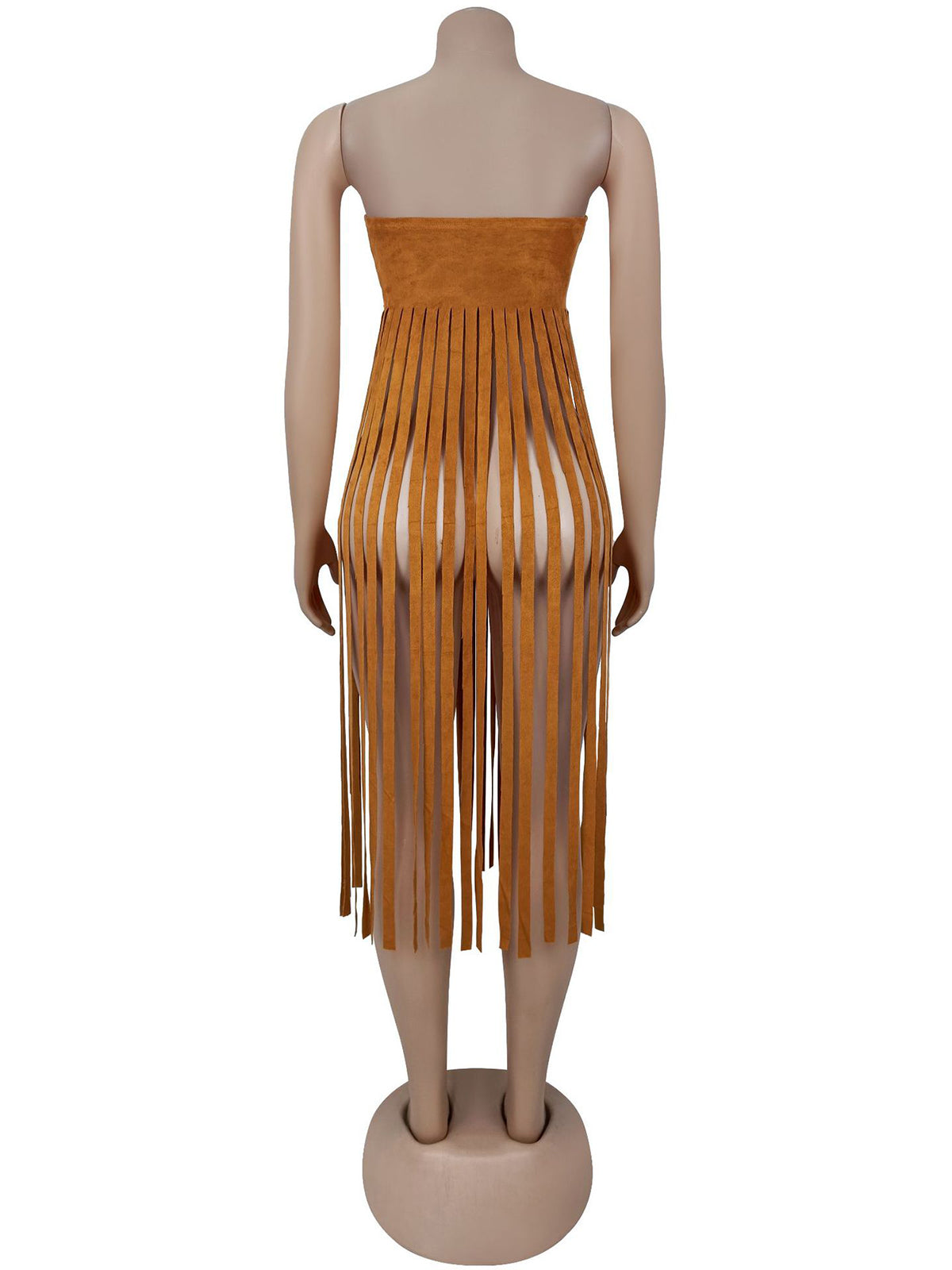 Sexy Suede Strapless Solid Fringe Dress