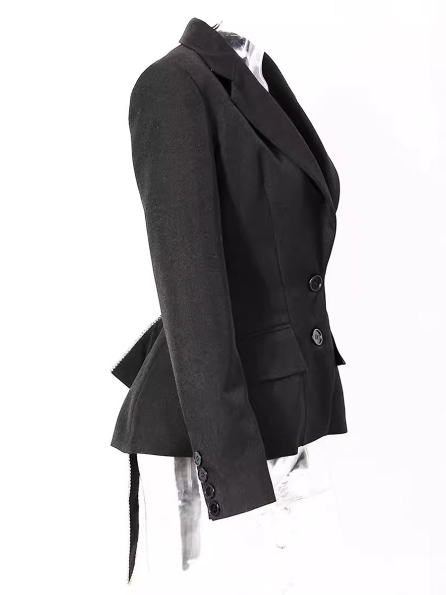 Elegant Chic Black Bow Rhinestones Blazer