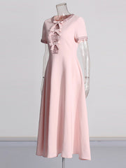 Elegant Crystal Embellished Bow Midi Dress