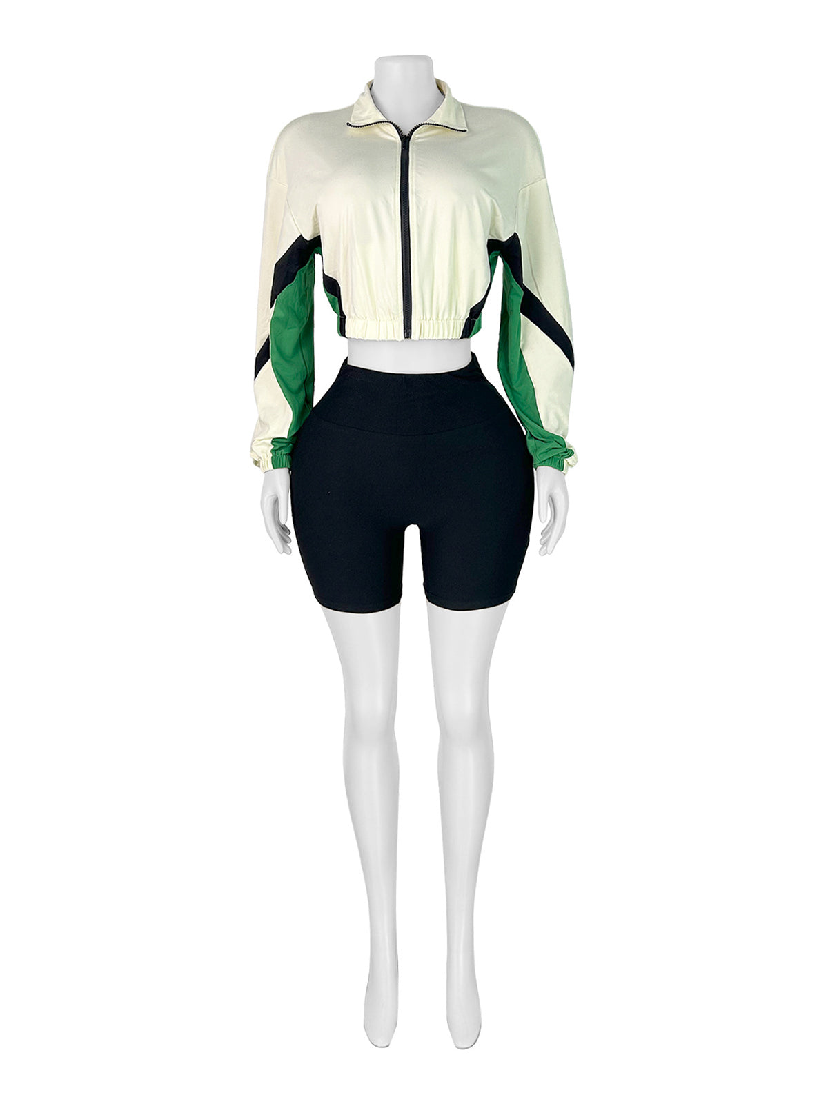 Casual Zipper Cropped Top Comfort Shorts Sets