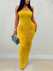 Sexy Strapless Bodycon Ruched Maxi Dress