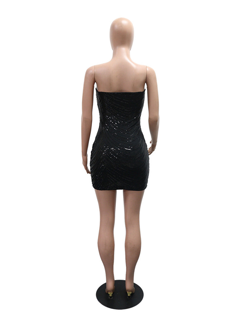 Sexy Strapless Glitter Sequin Bodycon Mini Dress
