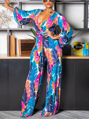 Printed V-Neck Tied Jumpsuit