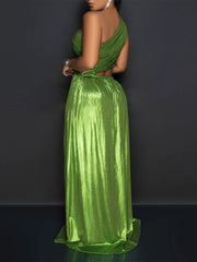 Sexy One Shoulder Party Metallic Color Party Dress