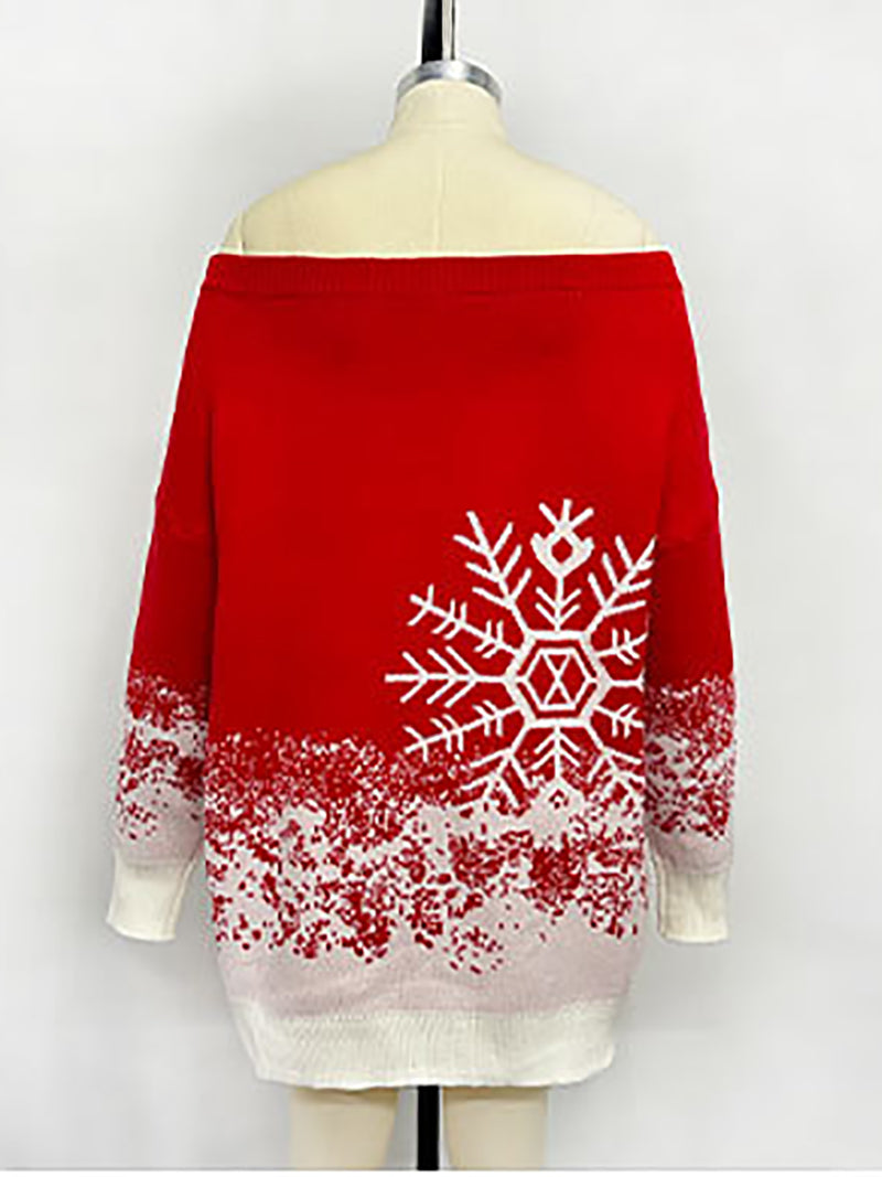 Christmas Off Shoulder Loose Knit Sweater