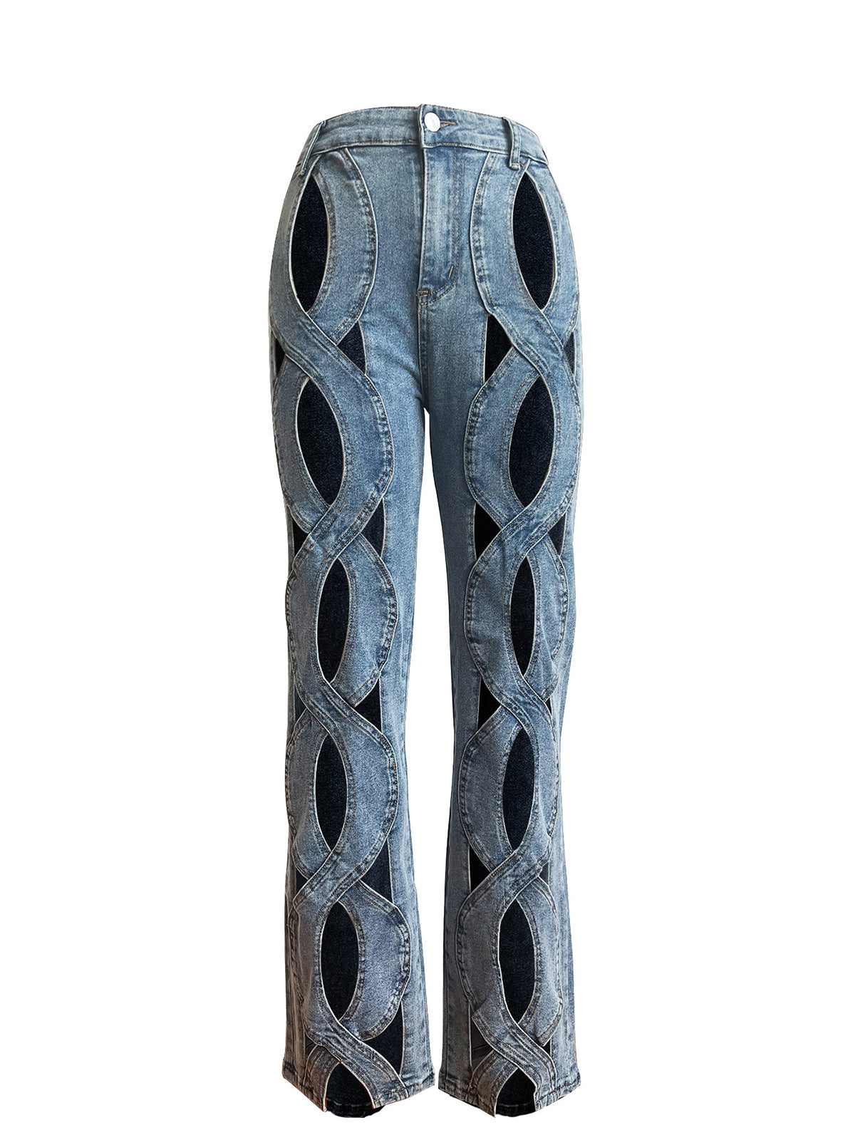 Hollow Out Wide Leg Criss Cross Jeans