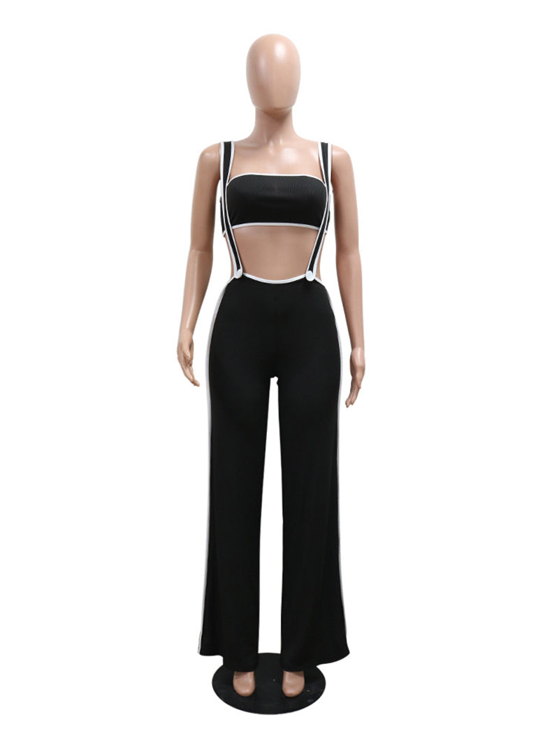 Sexy Crop Tops Skinny Straps Flared Pants Set Jumpsuits