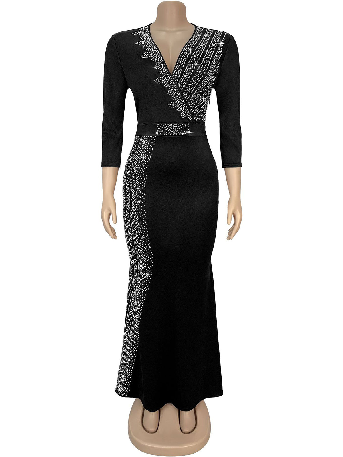 Elegant V-neck Rhinestone Nightclub Party Dress