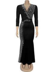 Elegant V-neck Rhinestone Nightclub Party Dress