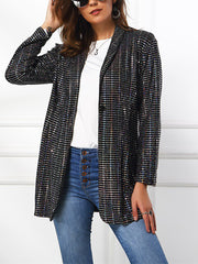 Fashion Solid Sequins Turndown Collar Slim Fit Blazer