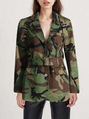 Camo Single Breasted Long Sleeve Ladies Blazer Coat