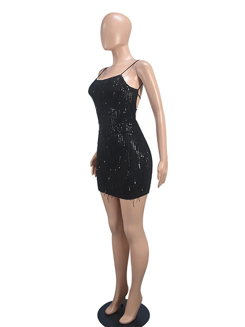 Sexy Sequin Tassel Bodycon Spaghetti Dress