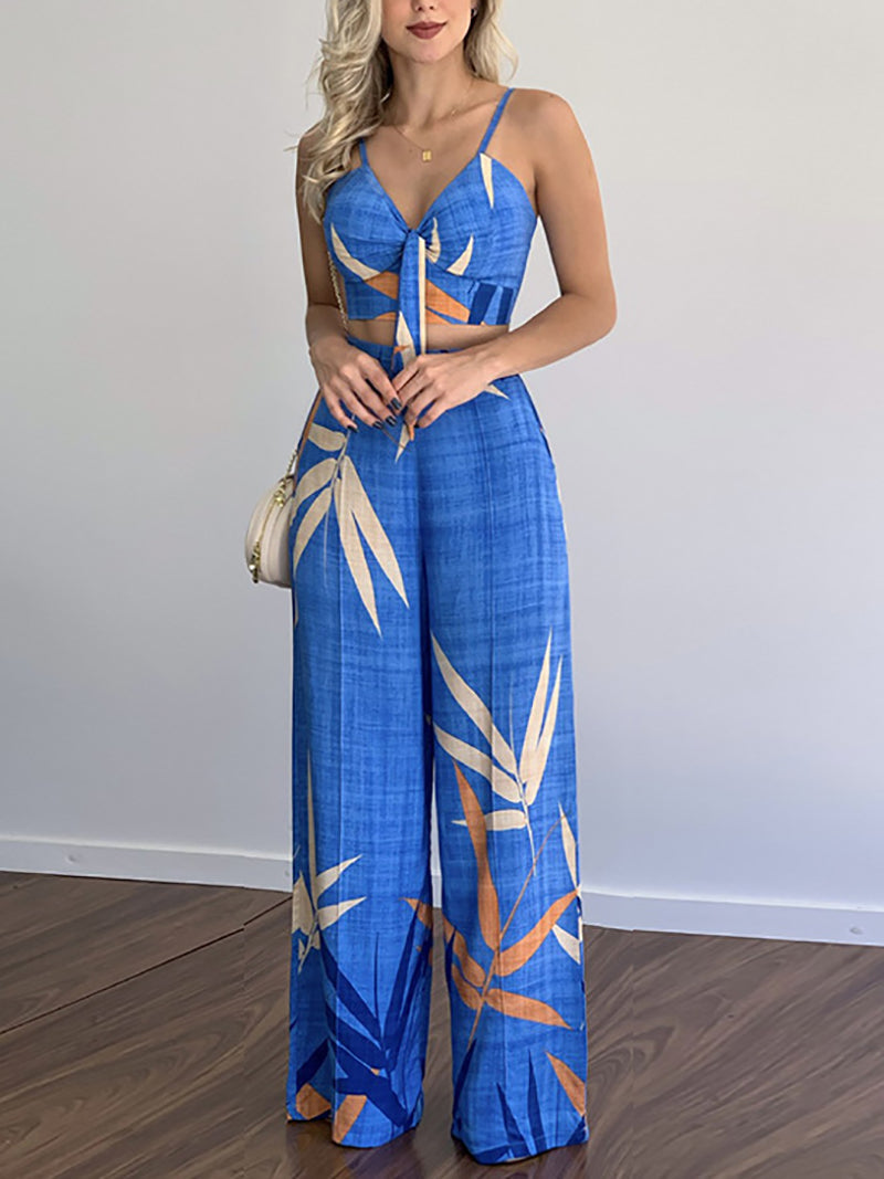 Casual Print Vest Wide-leg Pants Set