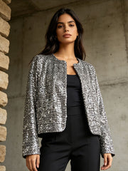 Sequin Panel Long Sleeve Cardigan-boutique