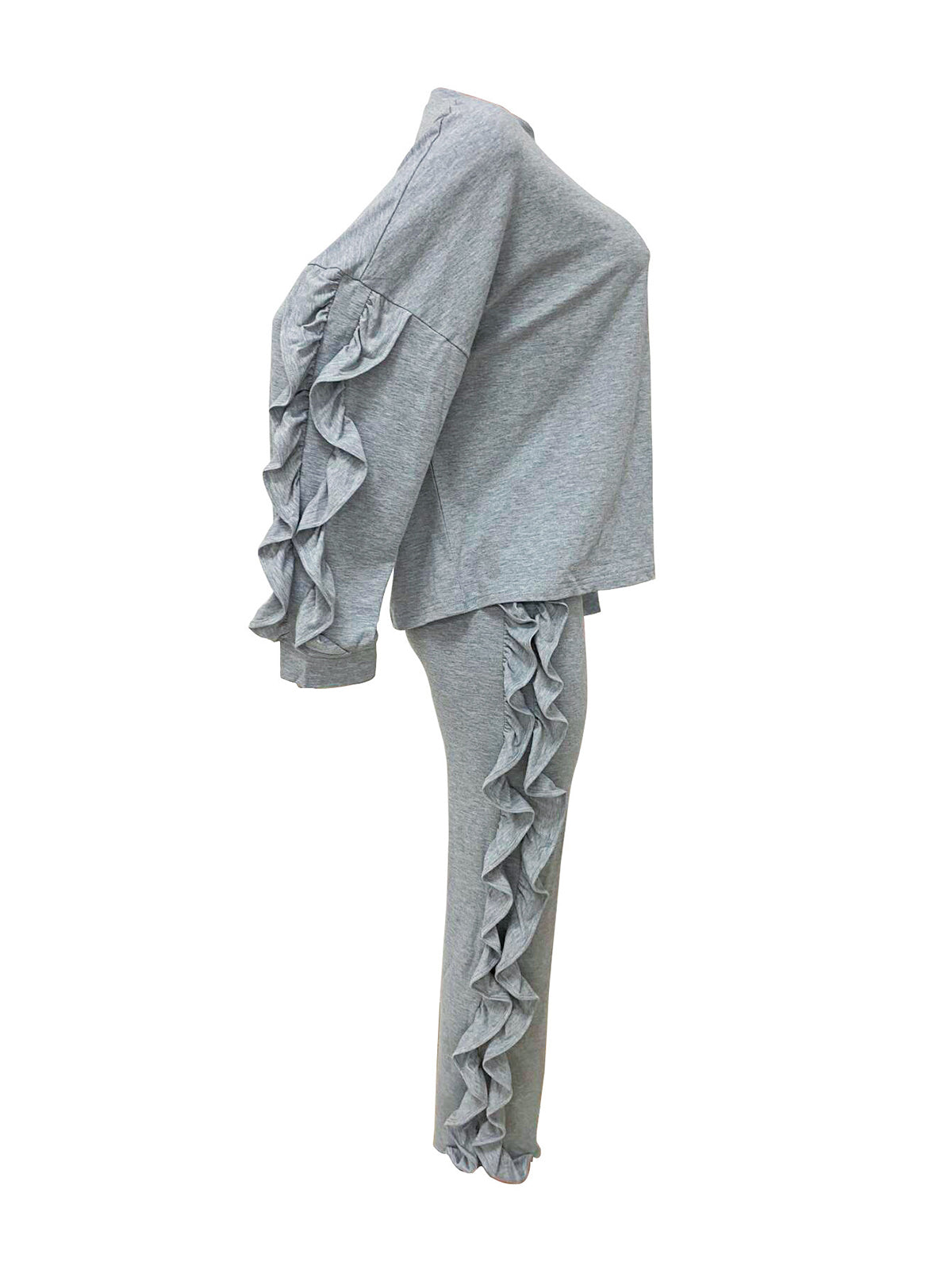Ruffled Casual Long-Sleeved Top and Pants Two-Piece Set