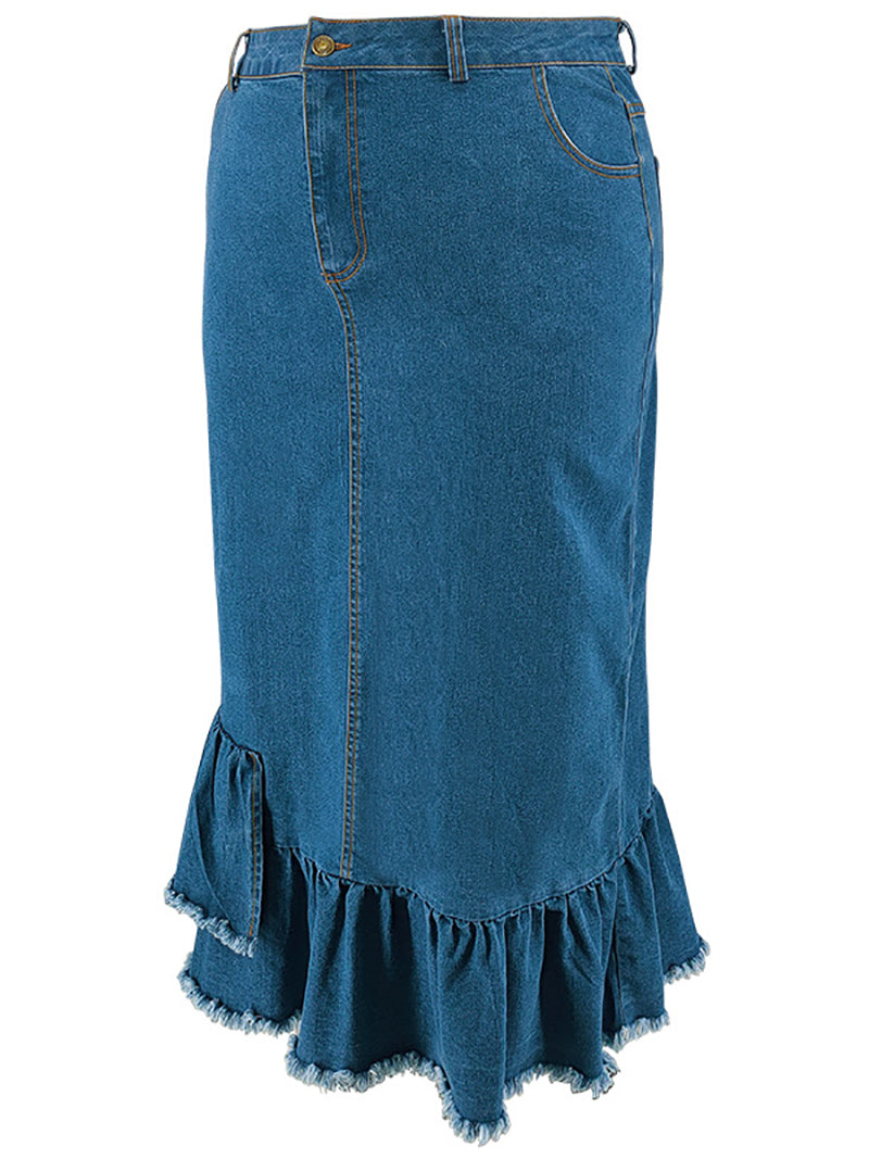 Casual High Waist Tassels Denim Skirt