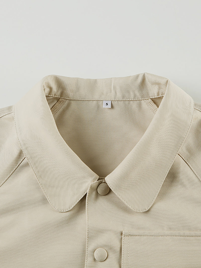 Contrast Detail Single-Breasted Cargo Jacket