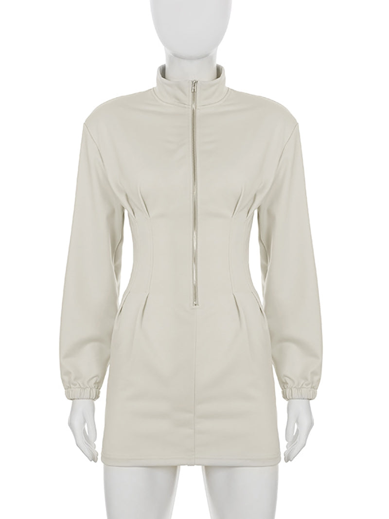 Casual Cinched Waist Zipper Slim Mini Dress