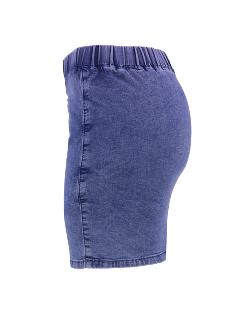 Casual Elastic Waist Wash Ruched Side Denim Skirt