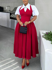 Two-Tone Lapel Slim Shirt Dress