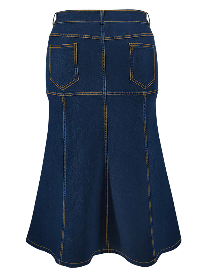 Plus Size Casual High Waist Denim Skirt