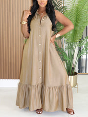 Casual Sleeveless Single-breasted Loose Maxi Dress
