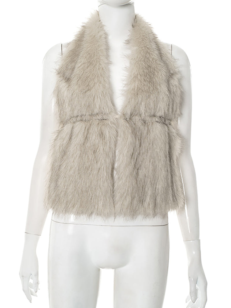 Sexy Backless Lace-up Faux Fur Fuzzy Halter Top