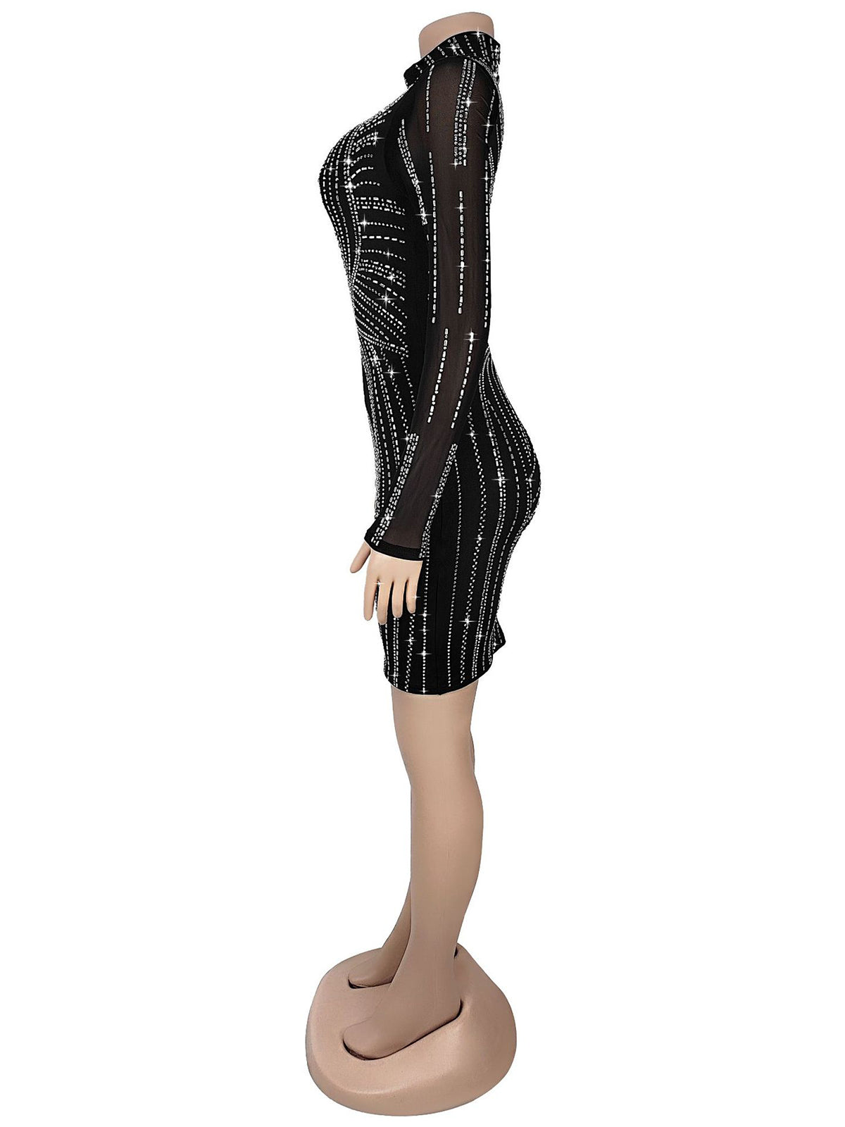 Sexy Rhinestone Mesh See Through Mini Dress