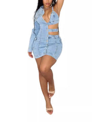 Hollow Out Bodycon Denim Mini Dress