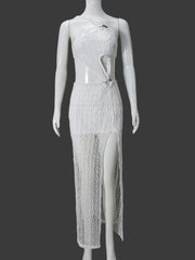 Sexy Irregular Hollow out See-through High Slit Dress