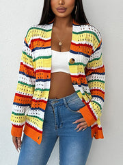 Colorblock Striped Loose V Neck Cardigan