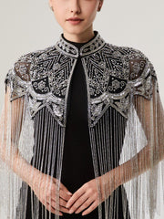 Hand Beaded Sequin Fringe Evening Cape-boutique