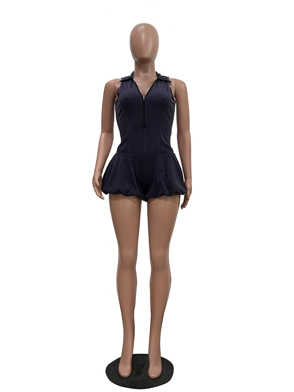 Casual Zipper Sleeveless Bubble Romper
