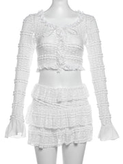 Ruffles Crop Top With Short Skirt Two-Piece Set