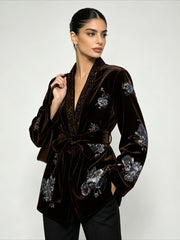Sequin Panel Belted Tailored Jacket-boutique