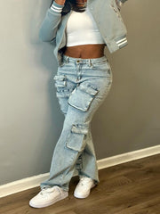 Casual Multi-Pocket High Waist Cargo Jeans