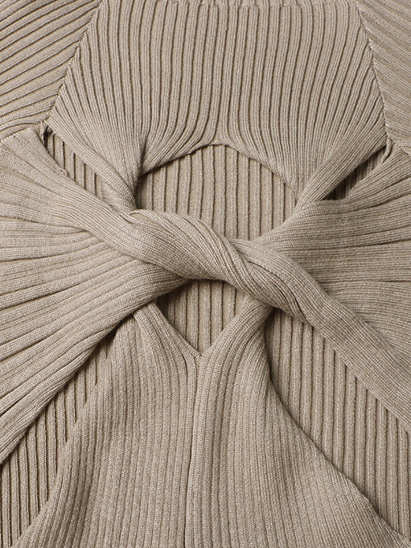 Fashion Round Neck Crisscross Hollow Out Knit Sweater