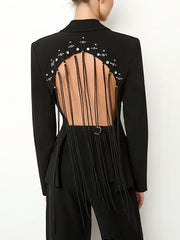 Fashion Hollow Out Fringe Backless Casual Blazer