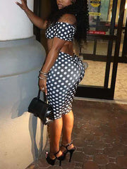 Fashion Polka Dot Off Shoulder Top and Leggings Set