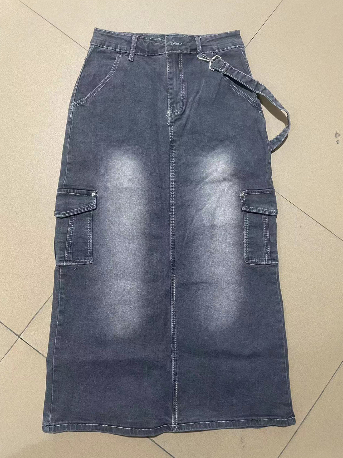 Fashion Elastic Denim Mid Skirt