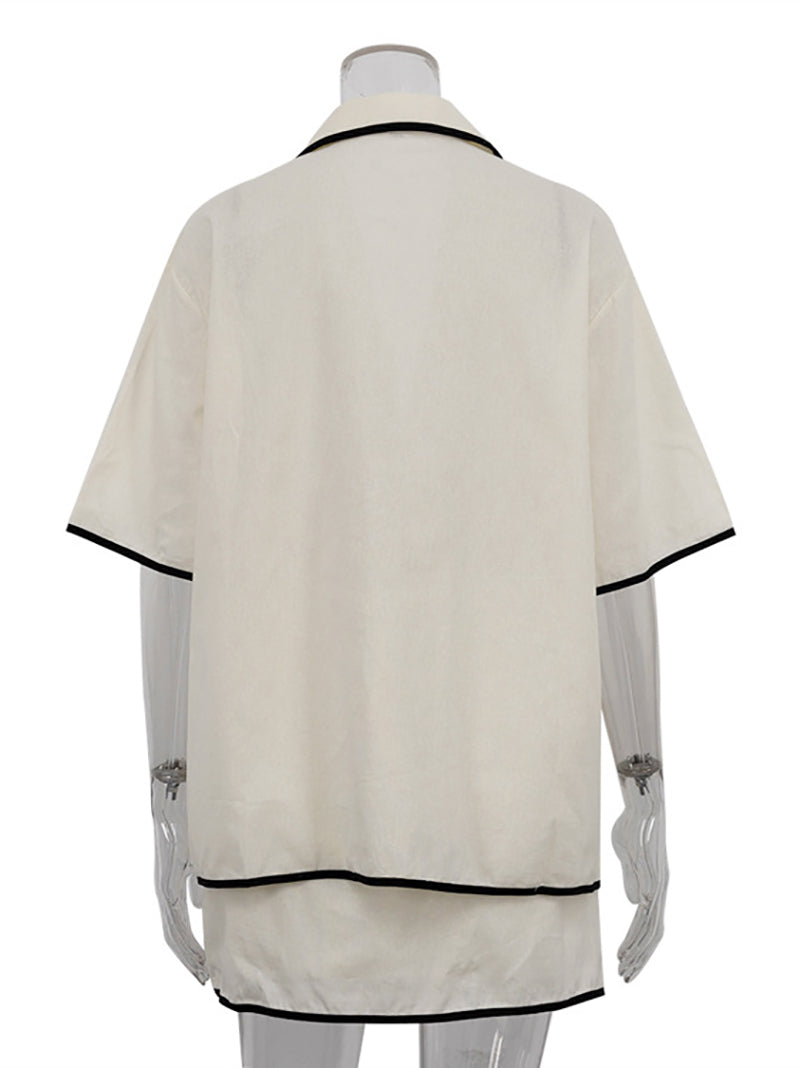 Casual Contrast Color Top and Skirt Two Piece Set