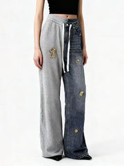 Casual Denim Patchwork Straight Trousers